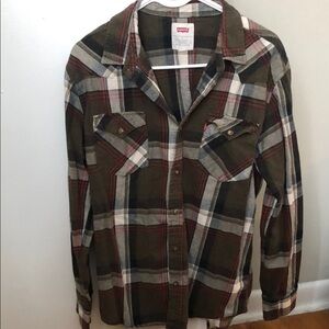 Levi's Men’s Green and Red Flannel Button Down Shirt